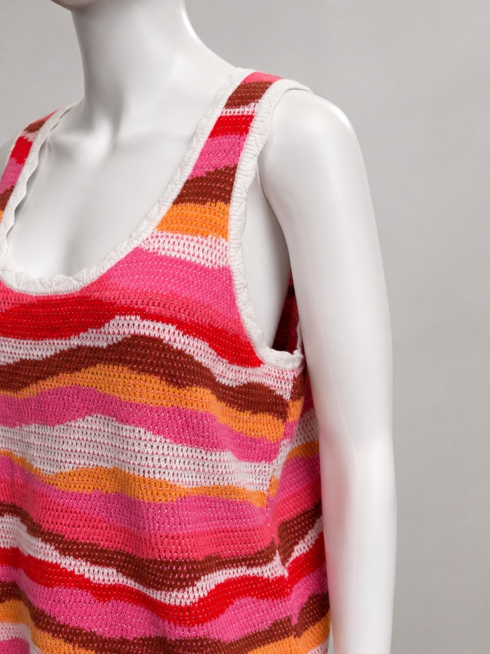 LOFT Striped Knit Tank Top Pink Orange White | Size M - Picture 4 of 7